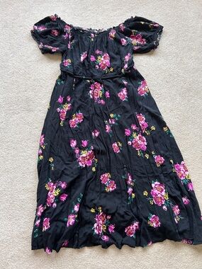 torrid Black Midi Dress with Pink & Yellow Floral Print